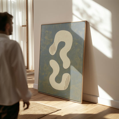 Abstract Blue and Beige Giclée Canvas Print with Soft Organic Shapes Modern Art for Minimalist Living Room or Studio Decor