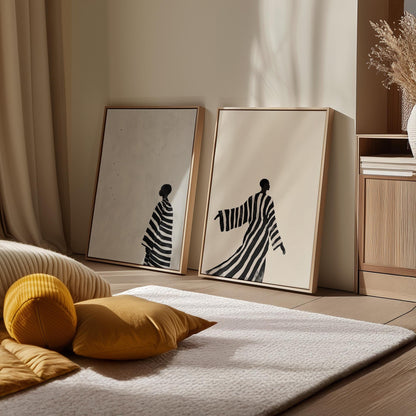 Black and White Canvas | Modern Canvas Prints Set of 2 | Abstract Figurative Art