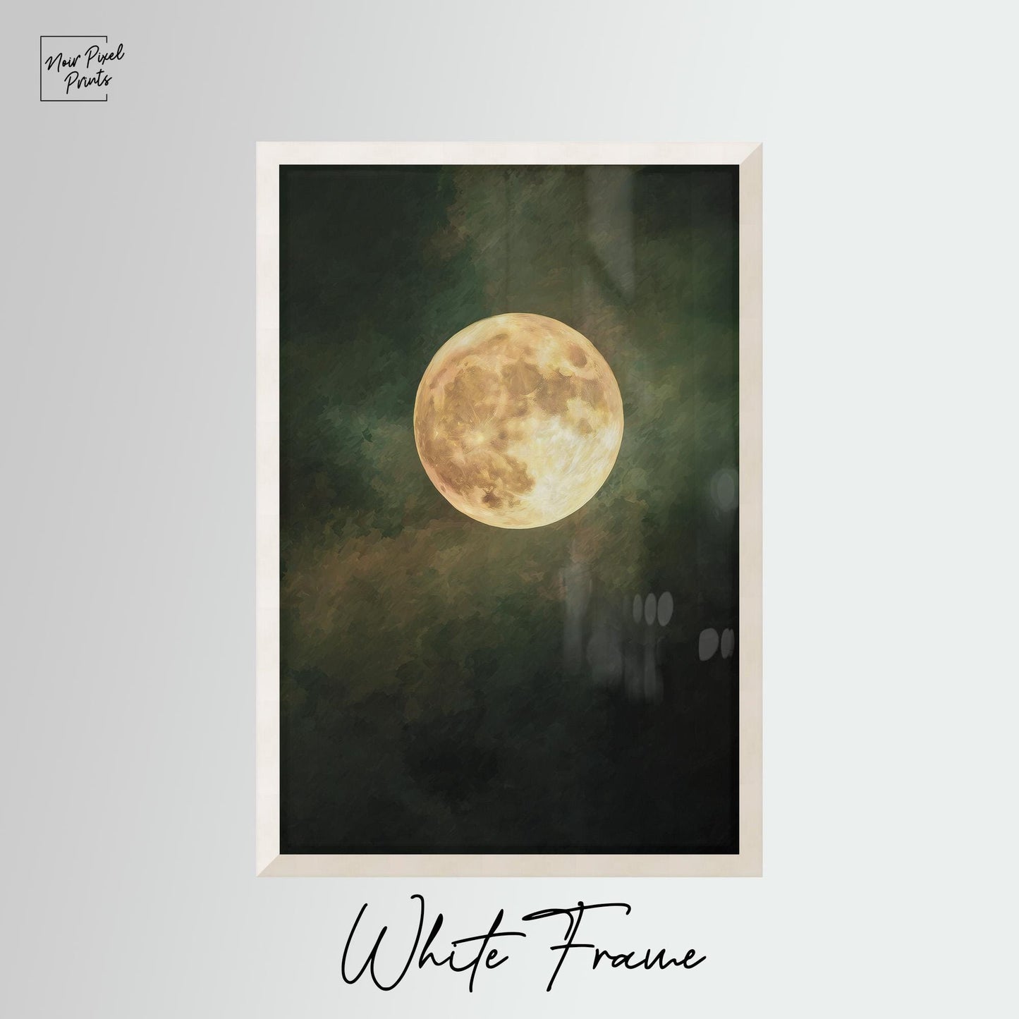 Emerald Green Moon Art | Minimalist Wall Art with Golden Circle Print - Gallery Style Canvas