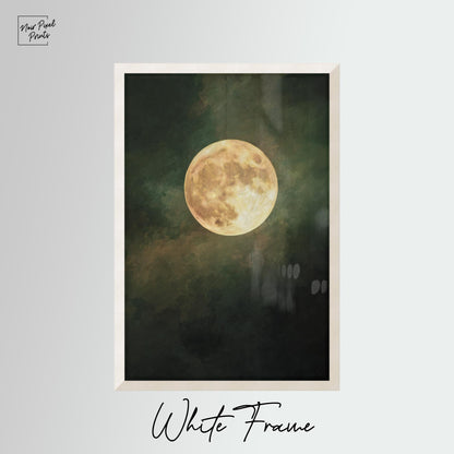 Emerald Green Moon Art | Minimalist Wall Art with Golden Circle Print - Gallery Style Canvas