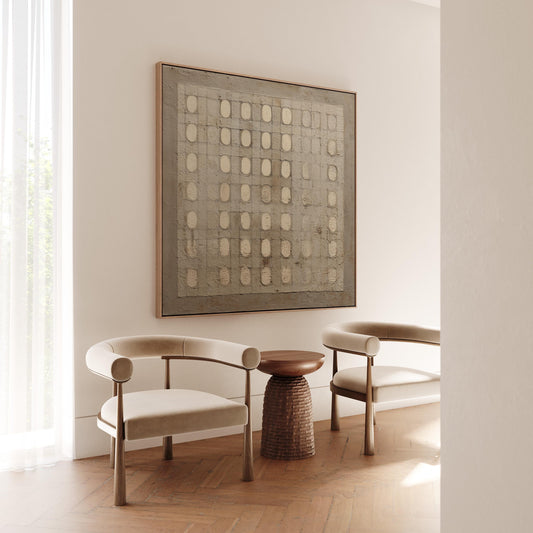 Minimalist Geometric Canvas Wall Art, Neutral Textured Pattern Painting, Square Abstract Artwork for Modern Living Room or Office