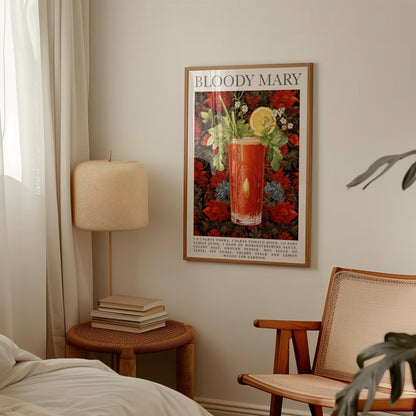 Bloody Mary Cocktail Print – Vintage Recipe Poster | Floral Bar Art A1-A4