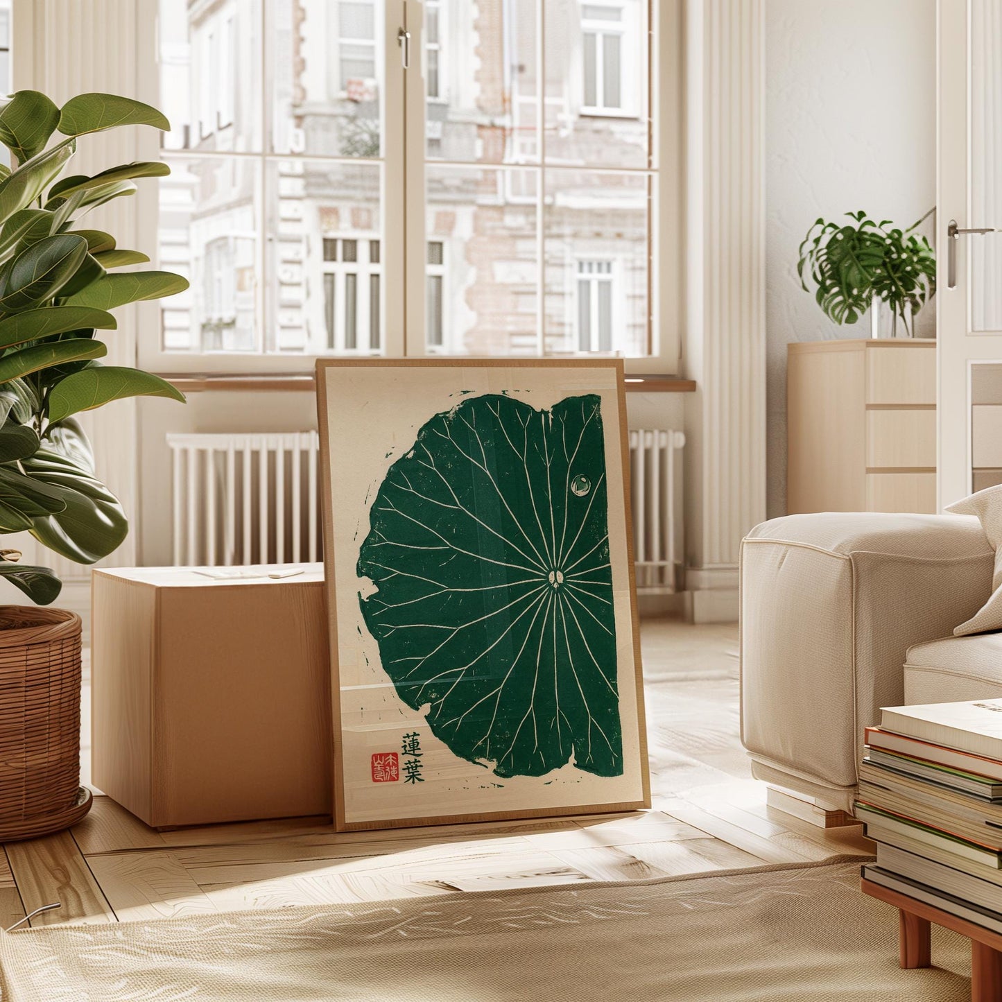 Lotus Leaf Poster – Minimalist Japanese Botanical Art Print | Green Wall Art