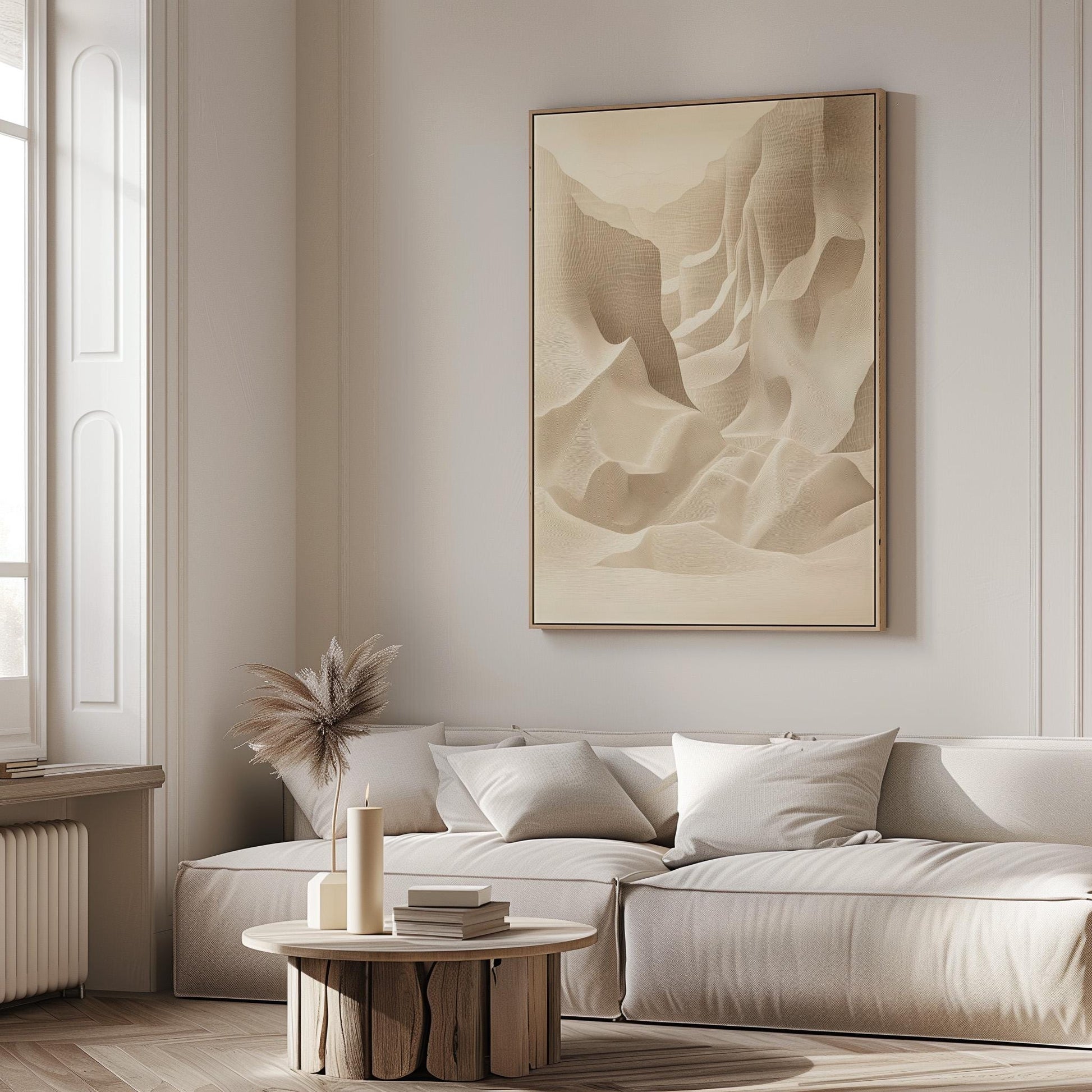 Beige Abstract Canyon Canvas Print Modern Neutral Wall Art for Living Room or Bedroom Decor