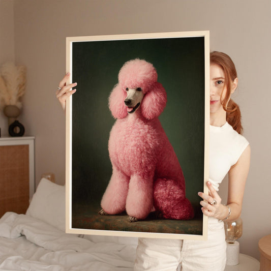 Emerald Green Poodle Art – Maximalist Dog Decor | Framed Canvas Print