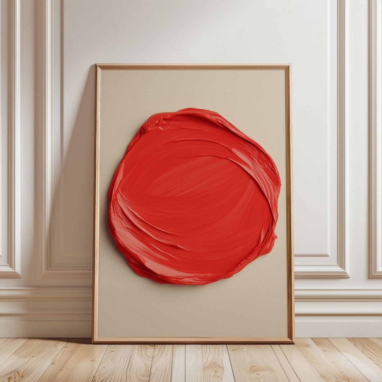 Red Circle Wall Art - Modern Abstract Art Print With Swirling Brushstroke Design