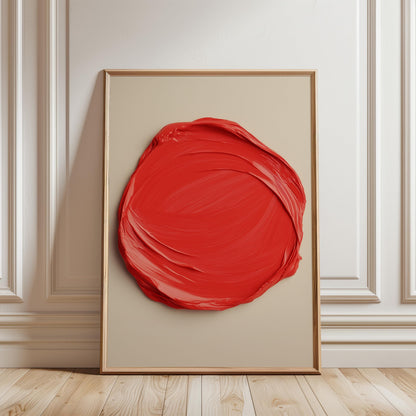 Red Circle Wall Art - Modern Abstract Art Print With Swirling Brushstroke Design