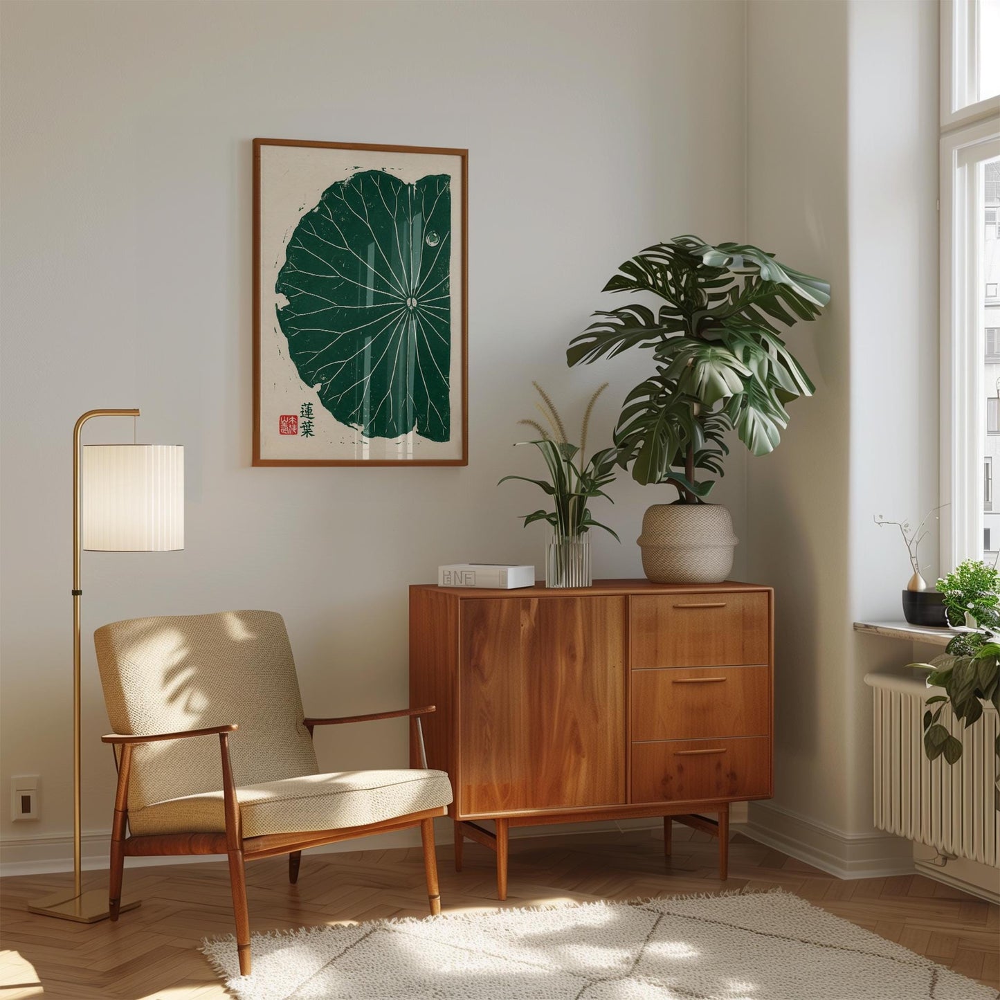 Lotus Leaf Poster – Minimalist Japanese Botanical Art Print | Green Wall Art