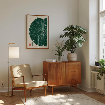 Lotus Leaf Poster – Minimalist Japanese Botanical Art Print | Green Wall Art