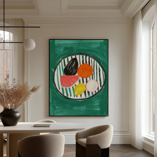 Modern Fruit Still Life Painting Colorful Kitchen Wall Art Abstract Canvas Print for Dining Room or Home Decor