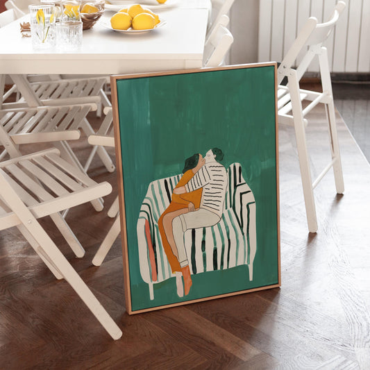 Romantic Couple Wall Art Intimate Kiss Modern Abstract Print Love Bedroom Living Room Decor Anniversary Gift Canvas Painting