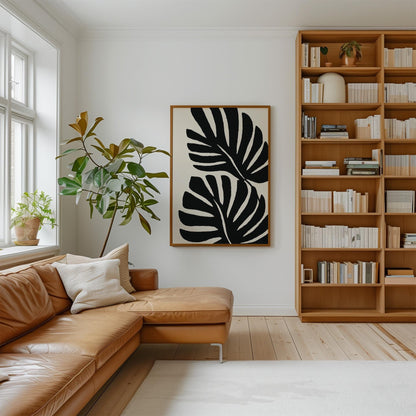 Monstera Leaf Canvas Art Black and White Botanical Print for Dining Room or Bedroom, Minimalist Nature Wall Decor