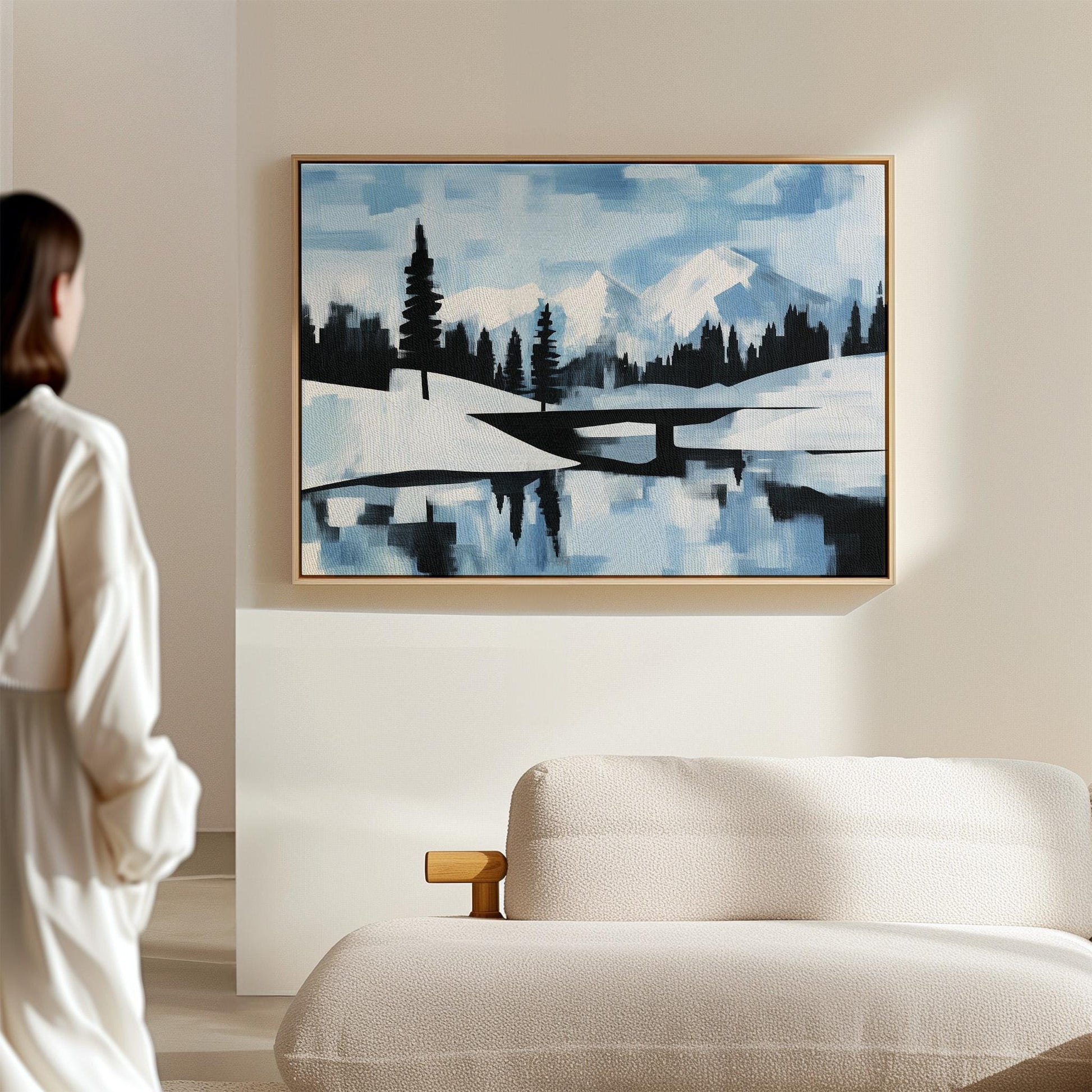 Blue Mountain Landscape Giclée Canvas Print Minimal Winter Wall Art for Living Room or Office