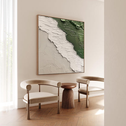 Japandi Canvas Art – Abstract Green Beige Textured Floating Frame Canvas