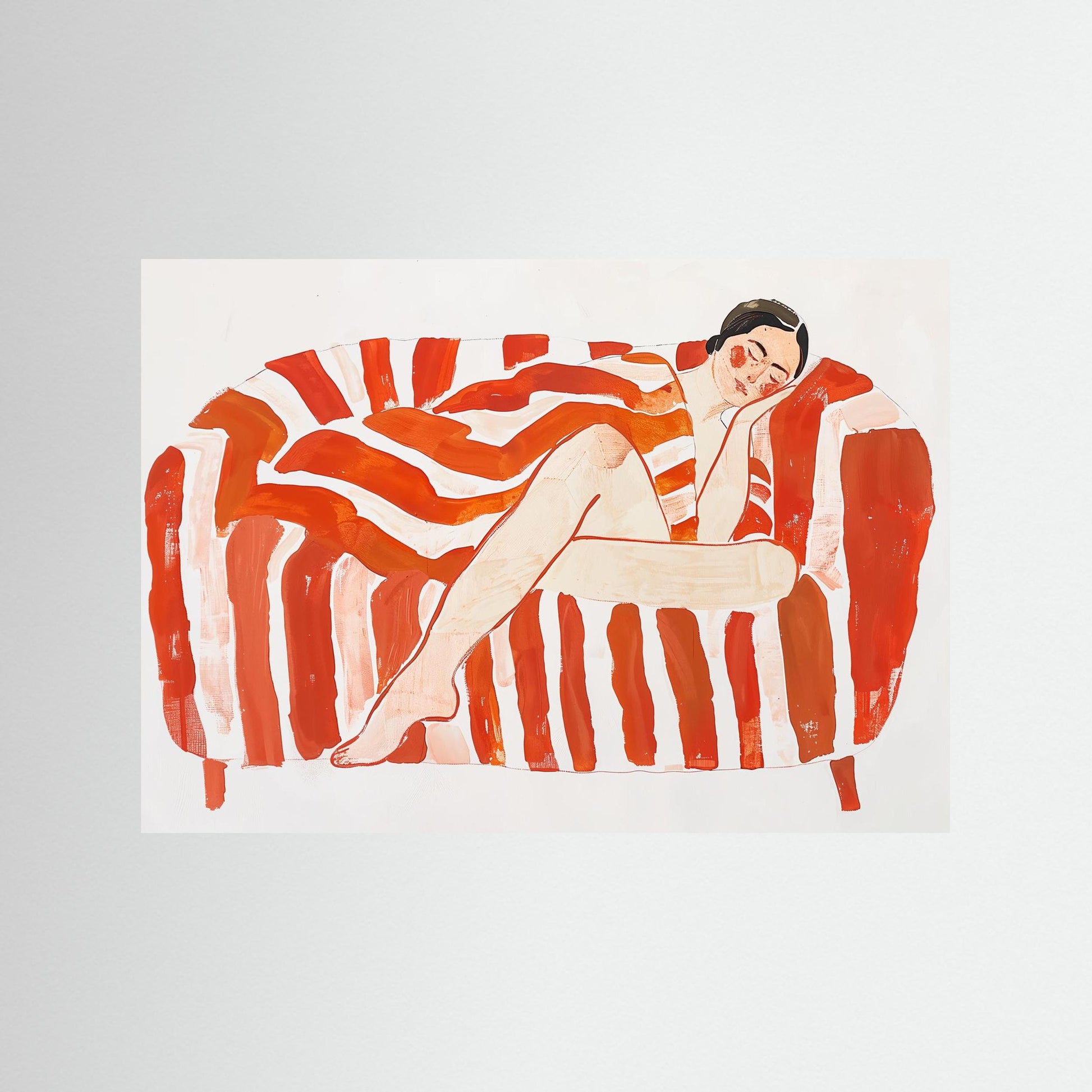 Nap on sofa in red stripes