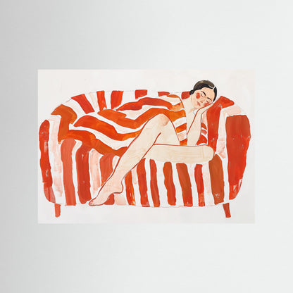 Nap on sofa in red stripes