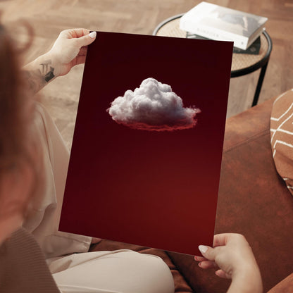 Minimalist Sky Wall Decor – Deep Red Cloud Art Print on Gallery Style Canvas