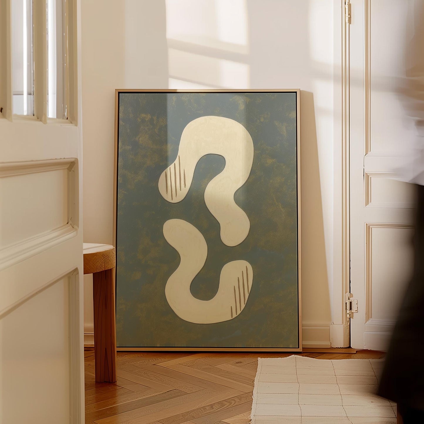 Abstract Blue and Beige Giclée Canvas Print with Soft Organic Shapes Modern Art for Minimalist Living Room or Studio Decor