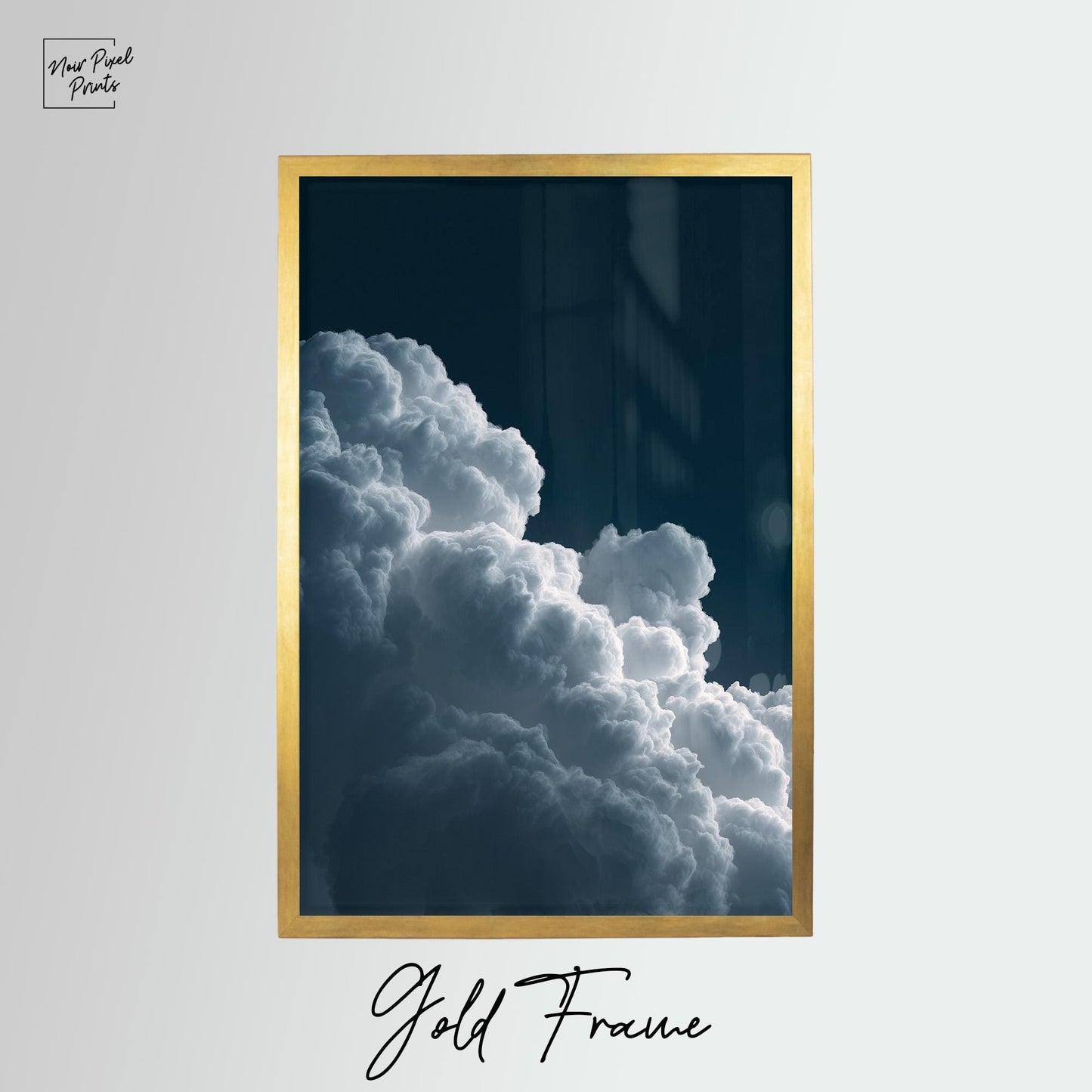 Deep Blue Night Sky Cloud Wall Art – Minimalist Wall Decor with Sustainable Wood Frame