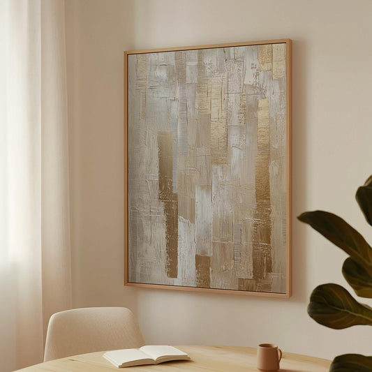 Abstract Canvas Art – Gold Beige Art with Floating Frame | Modern Neutral Wall Decor