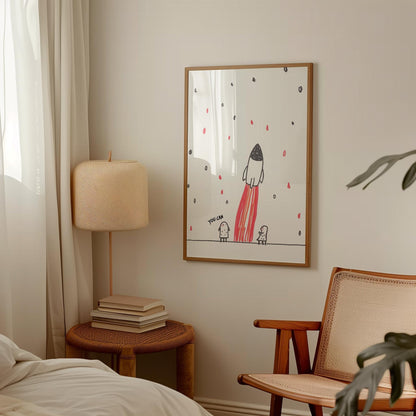 Rocket Ship Print – Inspirational Kids Room Decor with Pink Flames