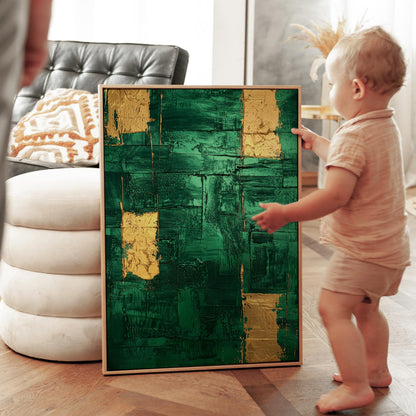 Emerald Green and Gold Textured Giclée Canvas Print Modern Abstract Wall Art for Office or Bedroom