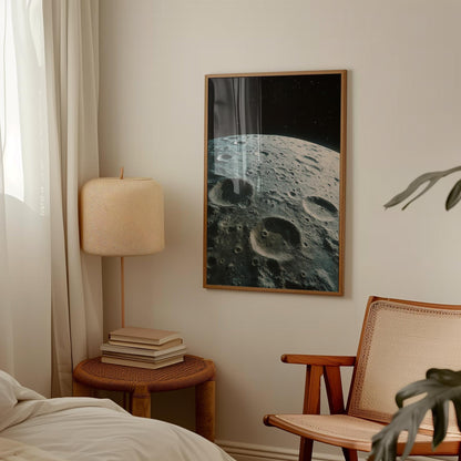 Moon Wall Art Print – Black and White Lunar Photo with Vintage NASA Art
