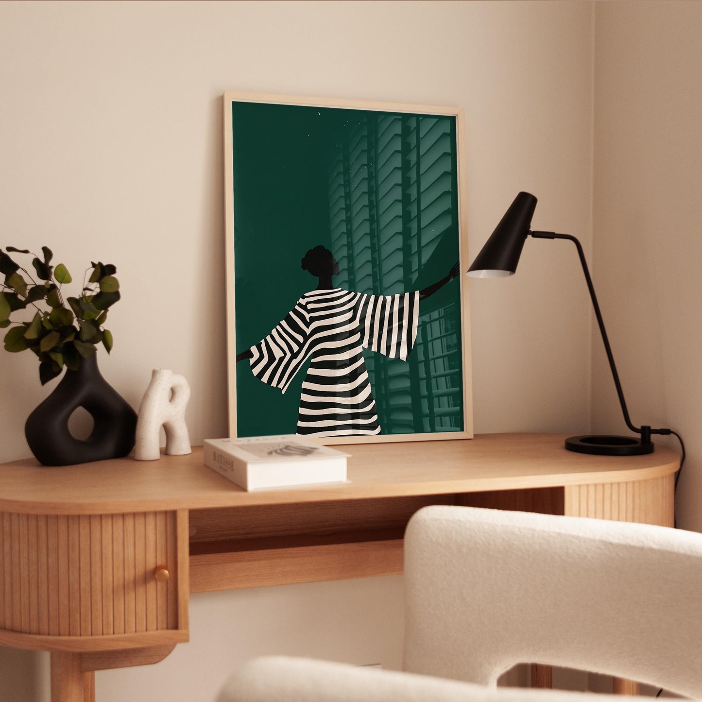 Minimalist Wall Art | Emerald Green Striped Silhouette Fashion Art Print