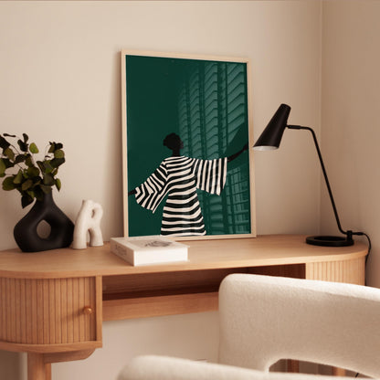 Minimalist Wall Art | Emerald Green Striped Silhouette Fashion Art Print