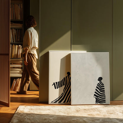 Black and White Canvas | Modern Canvas Prints Set of 2 | Abstract Figurative Art