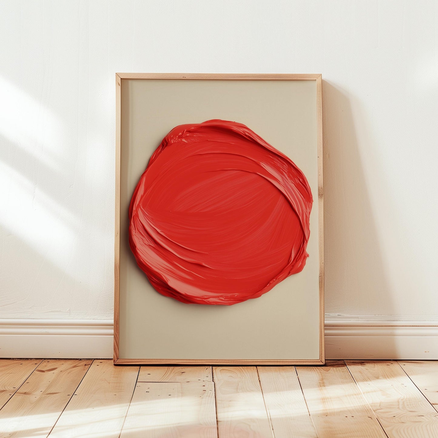 Red Circle Wall Art - Modern Abstract Art Print With Swirling Brushstroke Design