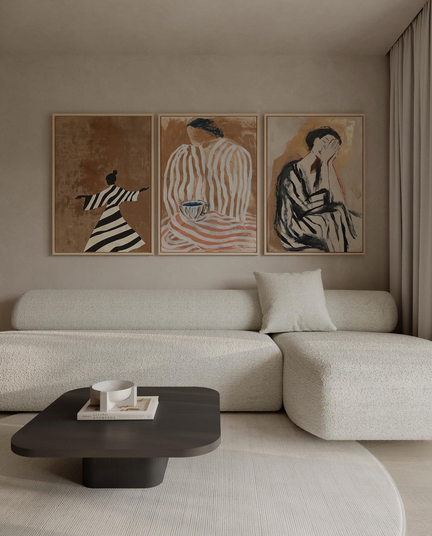 Wabi Sabi Women Canvas Floating Frame Set: Modern Abstract Figurative Art