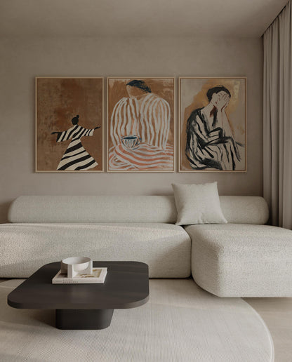 Wabi Sabi Women Canvas Floating Frame Set: Modern Abstract Figurative Art