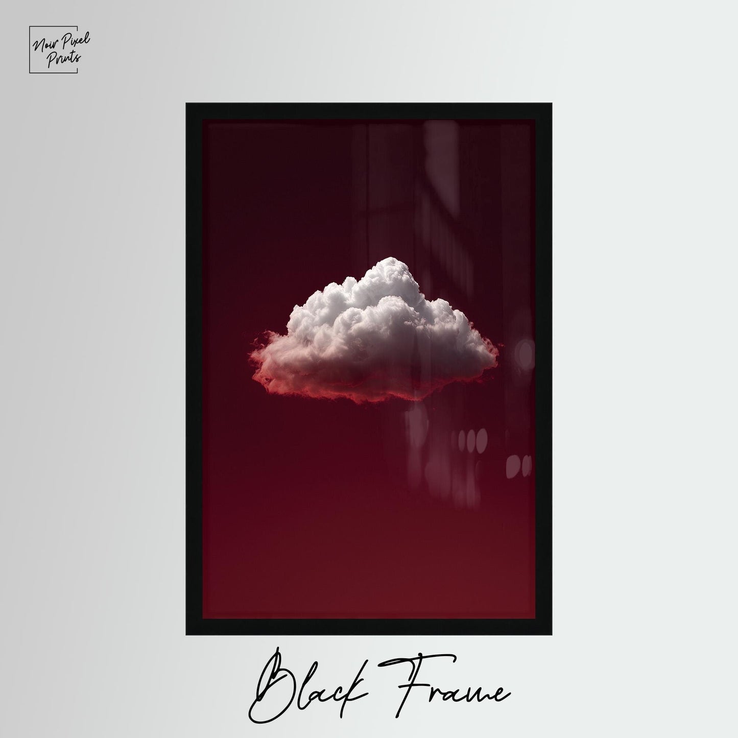 Minimalist Cloud Art Print – Deep Ruby Red Night Sky | Gallery Style Decor