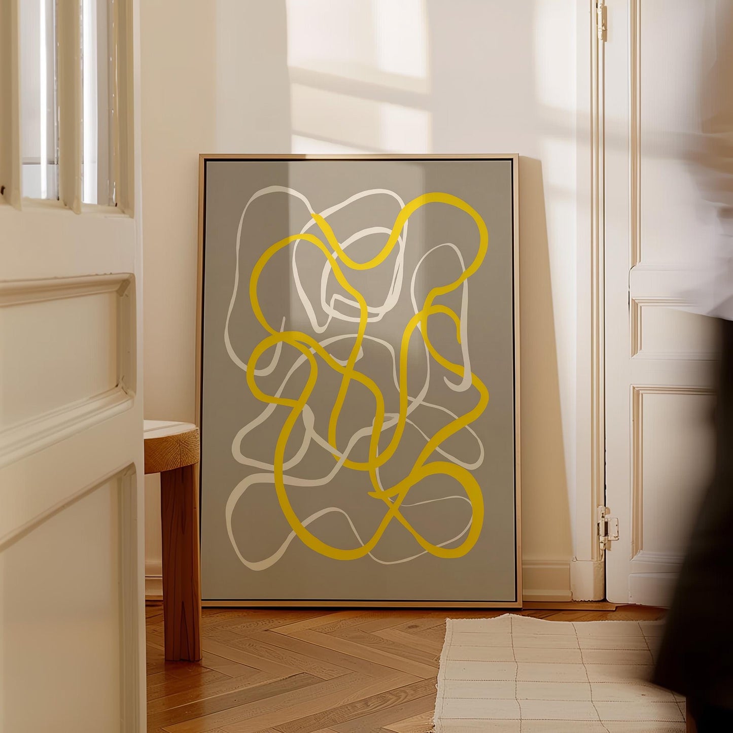 Yellow Abstract Line Giclée Canvas Print Modern Minimal Wall Art for Dining Room or Creative Studio