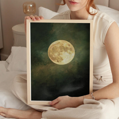 Emerald Green Moon Art | Minimalist Wall Art with Golden Circle Print - Gallery Style Canvas