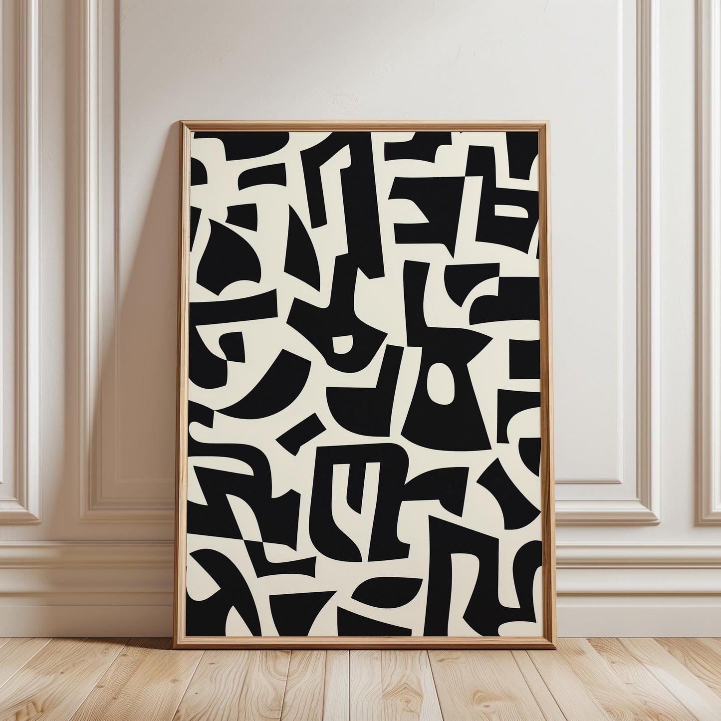 Abstract Wall Art Print – Geometric Black Shapes on Cream | Minimalist Design