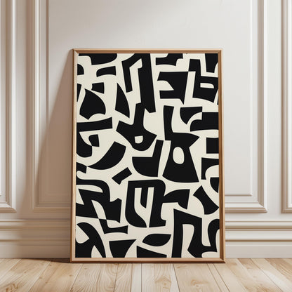 Abstract Wall Art Print – Geometric Black Shapes on Cream | Minimalist Design