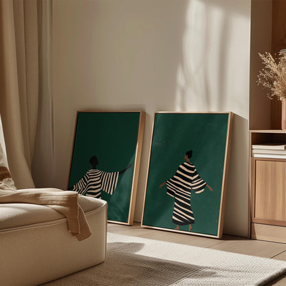 Canvas Wall Art - Emerald Green Abstract Prints | Set of Two Modern Decor