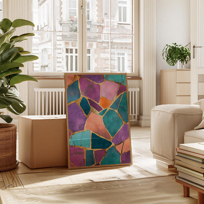Abstract Wall Art Print - Jewel Tone Wall Art with Gold Geometric Design