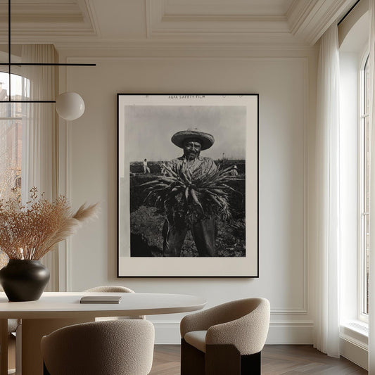 Vintage Black and White Photography Print Farmer with Carrots Rustic Farmhouse Wall Art Large Canvas for Kitchen or Dining Room