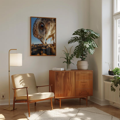 Bird Wall Art | Modern Nature Art Print with Bird Eye Close-Up in Warm Tones