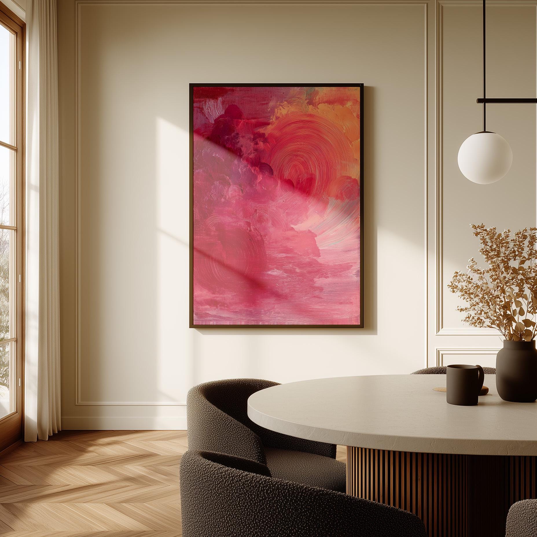 Pink and Red Abstract Canvas Art with Floating Frame