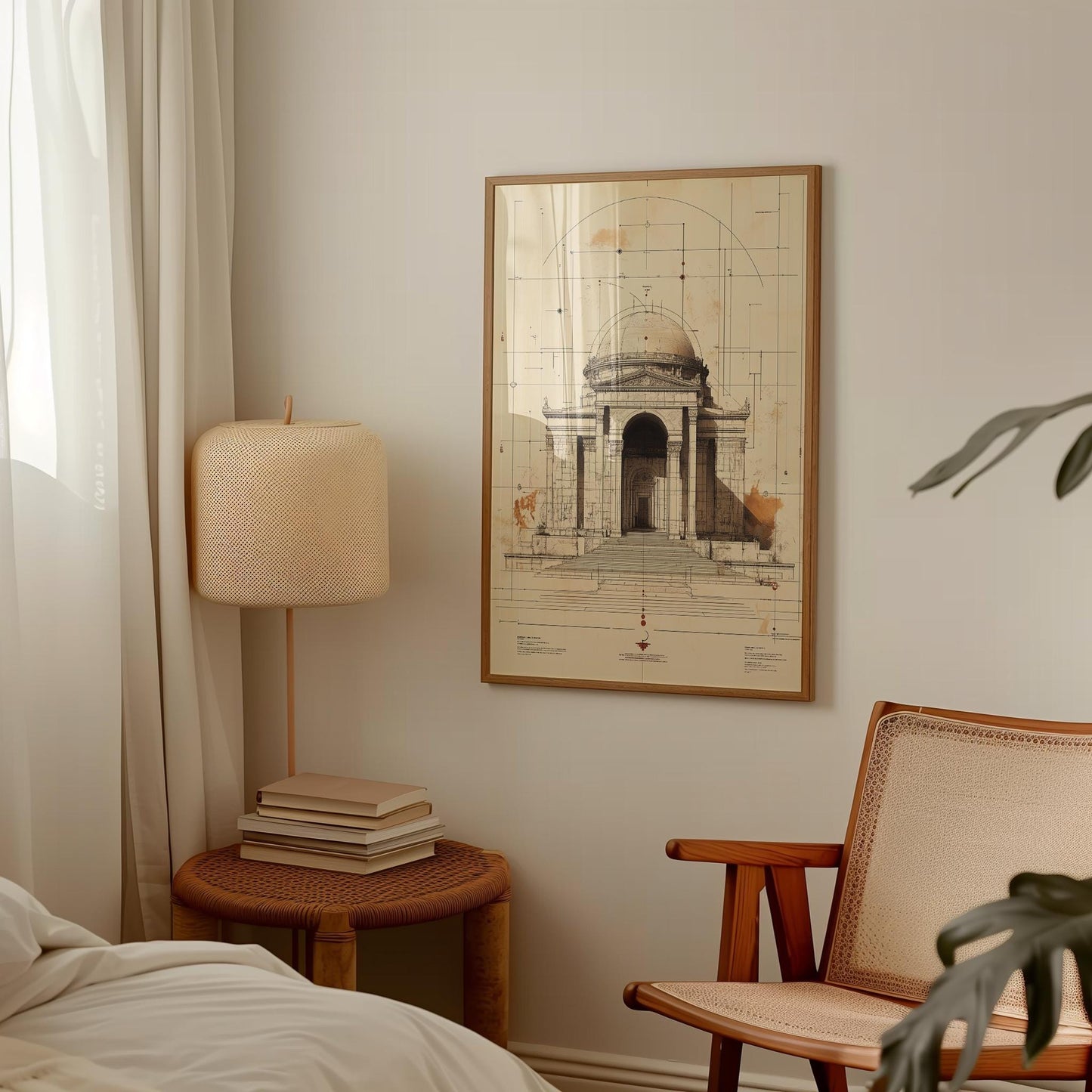 Neoclassical Dome Art – Architectural Print on Fine Art Paper, Sepia Design