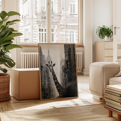 Giraffe Wall Art – Monochrome Urban Wildlife Poster on Fine Art Paper Print