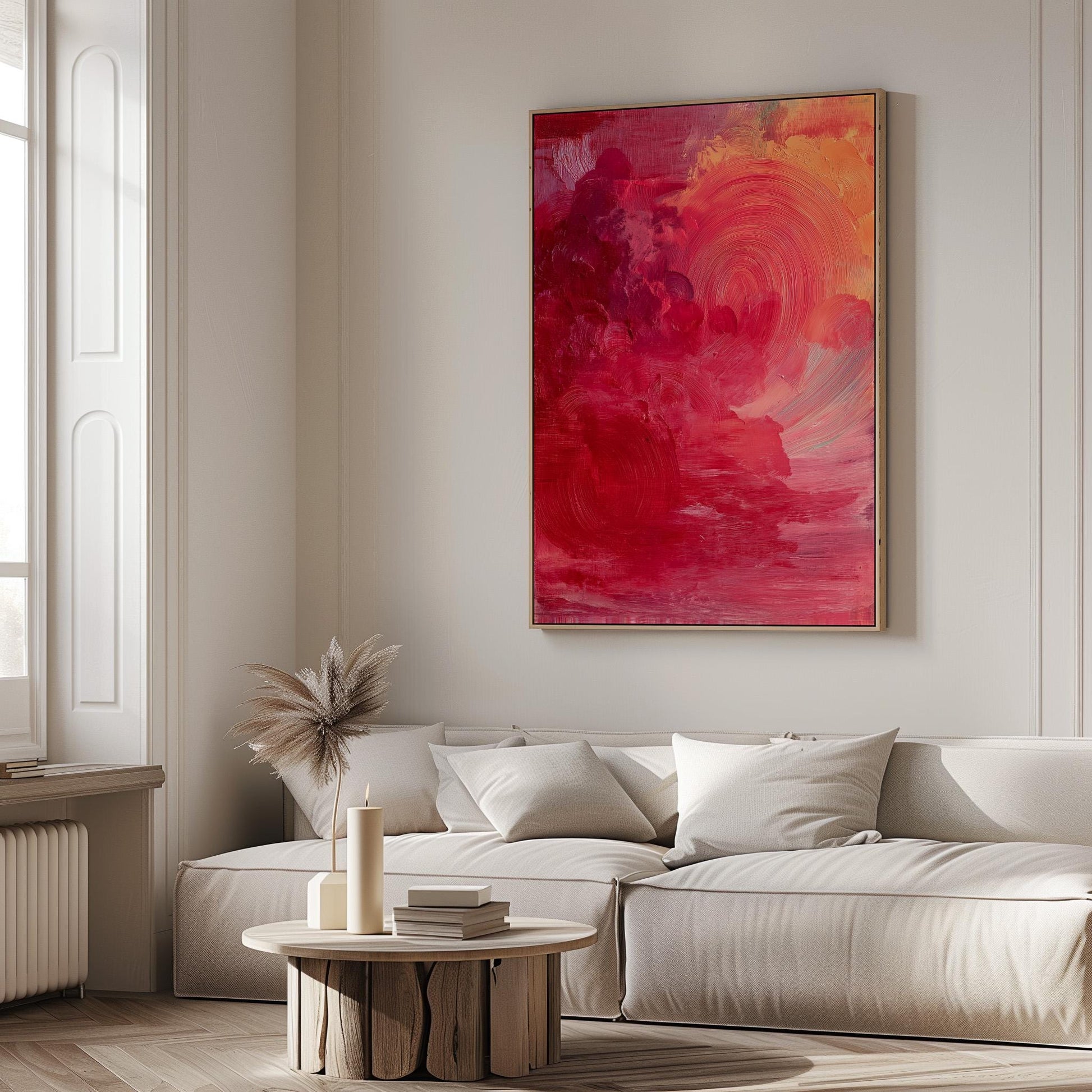 Pink and Red Abstract Canvas Art with Floating Frame
