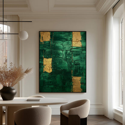 Emerald Green and Gold Textured Giclée Canvas Print Modern Abstract Wall Art for Office or Bedroom
