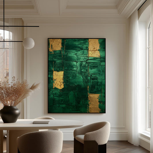 Emerald Green and Gold Textured Giclée Canvas Print Modern Abstract Wall Art for Office or Bedroom