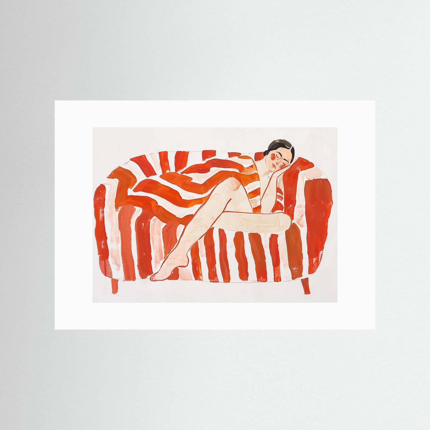 Nap on sofa in red stripes