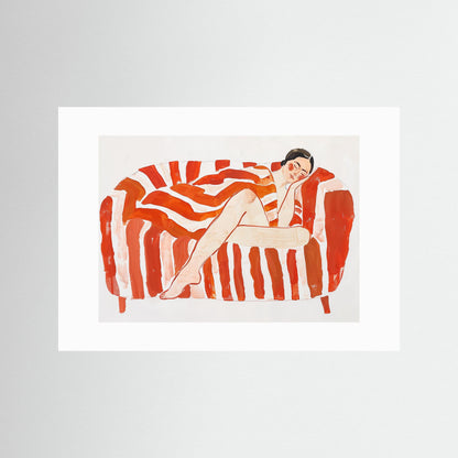 Nap on sofa in red stripes